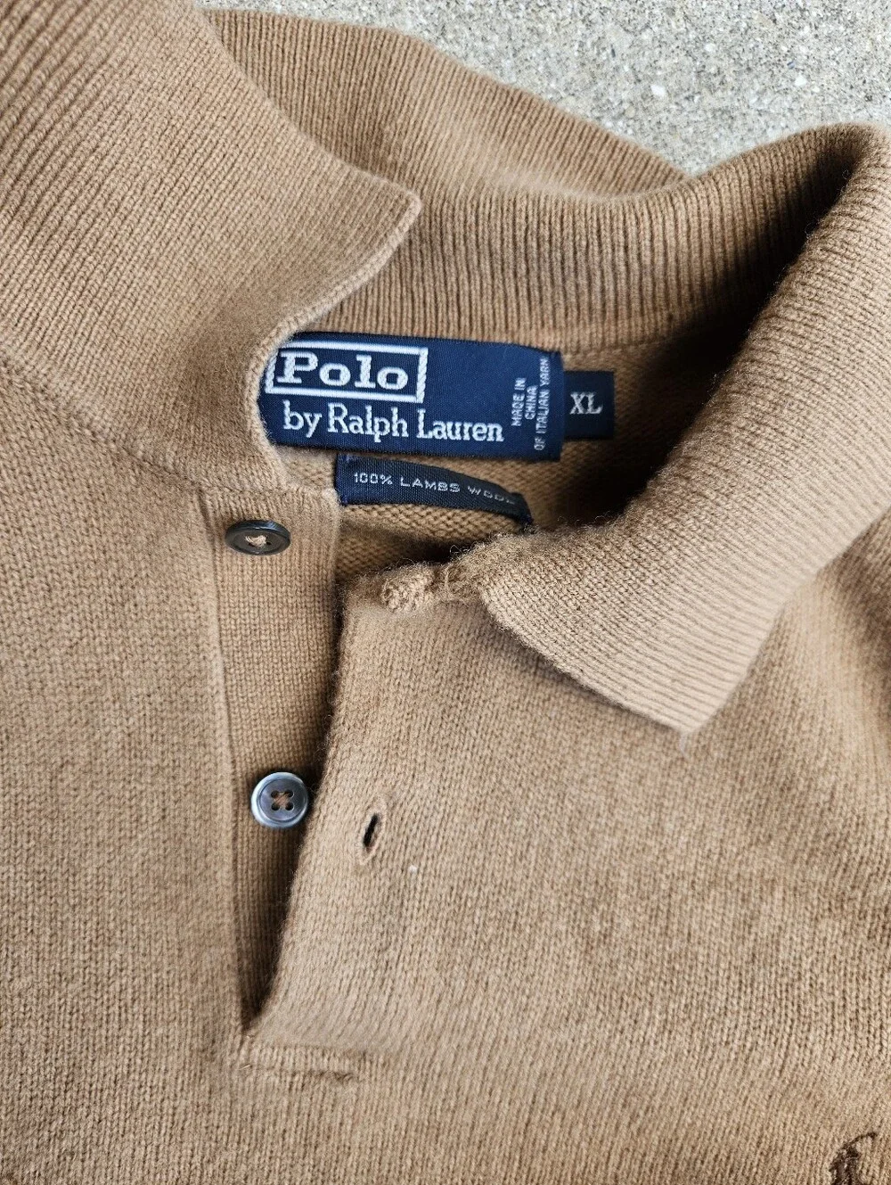 Polo Ralph Lauren Lambswool Sweater Mens XL Beige Italian Yarn Vtg Collared